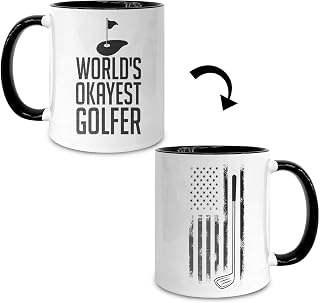 Golf Handle Mugs, Funny Golf Gifts for Men, Golf Coffee Mugs, Birthday Gifts for Golfers, Cups for Golf Lovers, Golf Accessories for Men, WORLD'S OKAYEST GOLFER Mugs for Dad 11 Oz