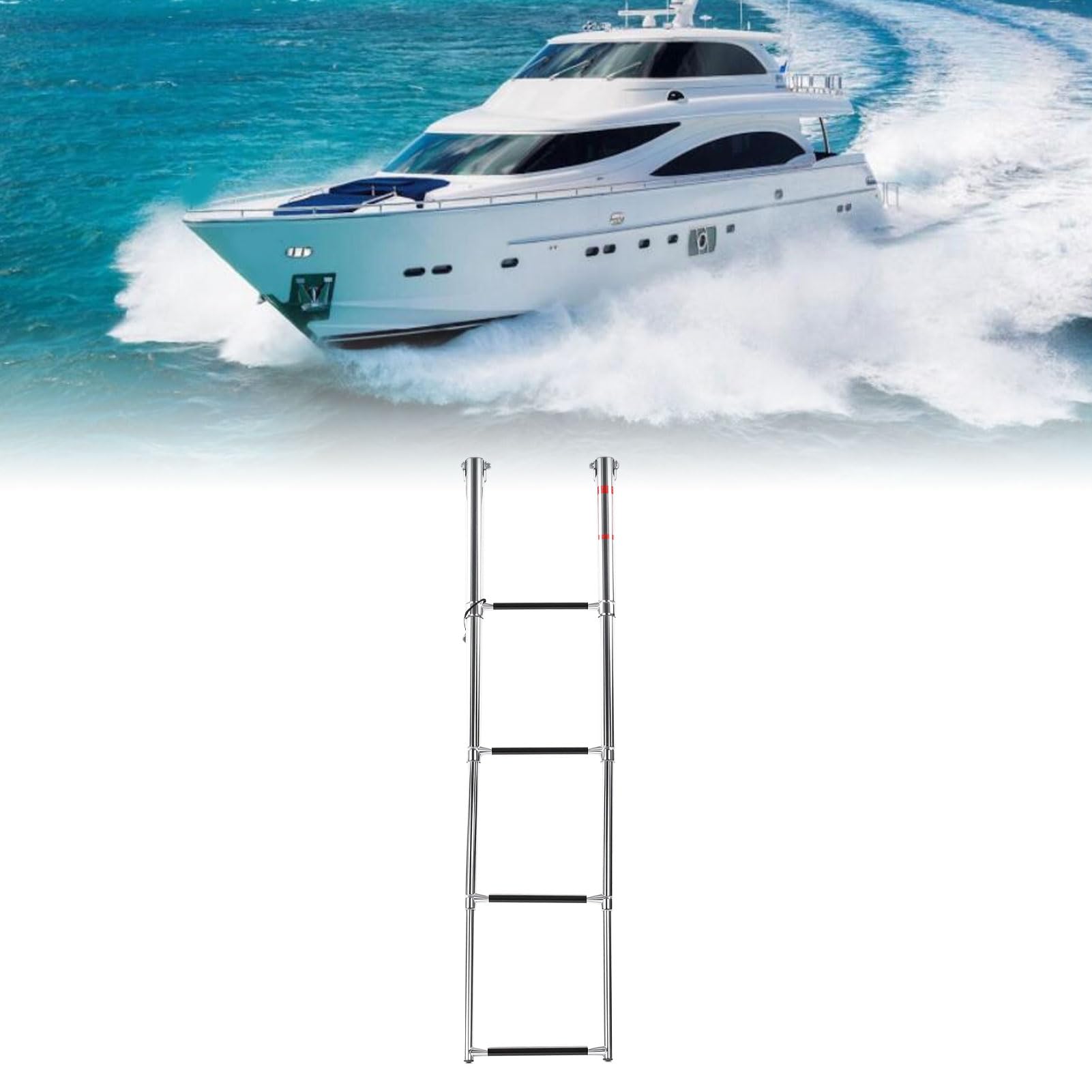 Scaletta per Barca Telescopica a 4 Gradini, Scaletta per Pontile Estensibile in Acciaio Inossidabile 316 con 45,6 Pollici per Yacht, Pontile Estensibile per Pontone, Telescopica