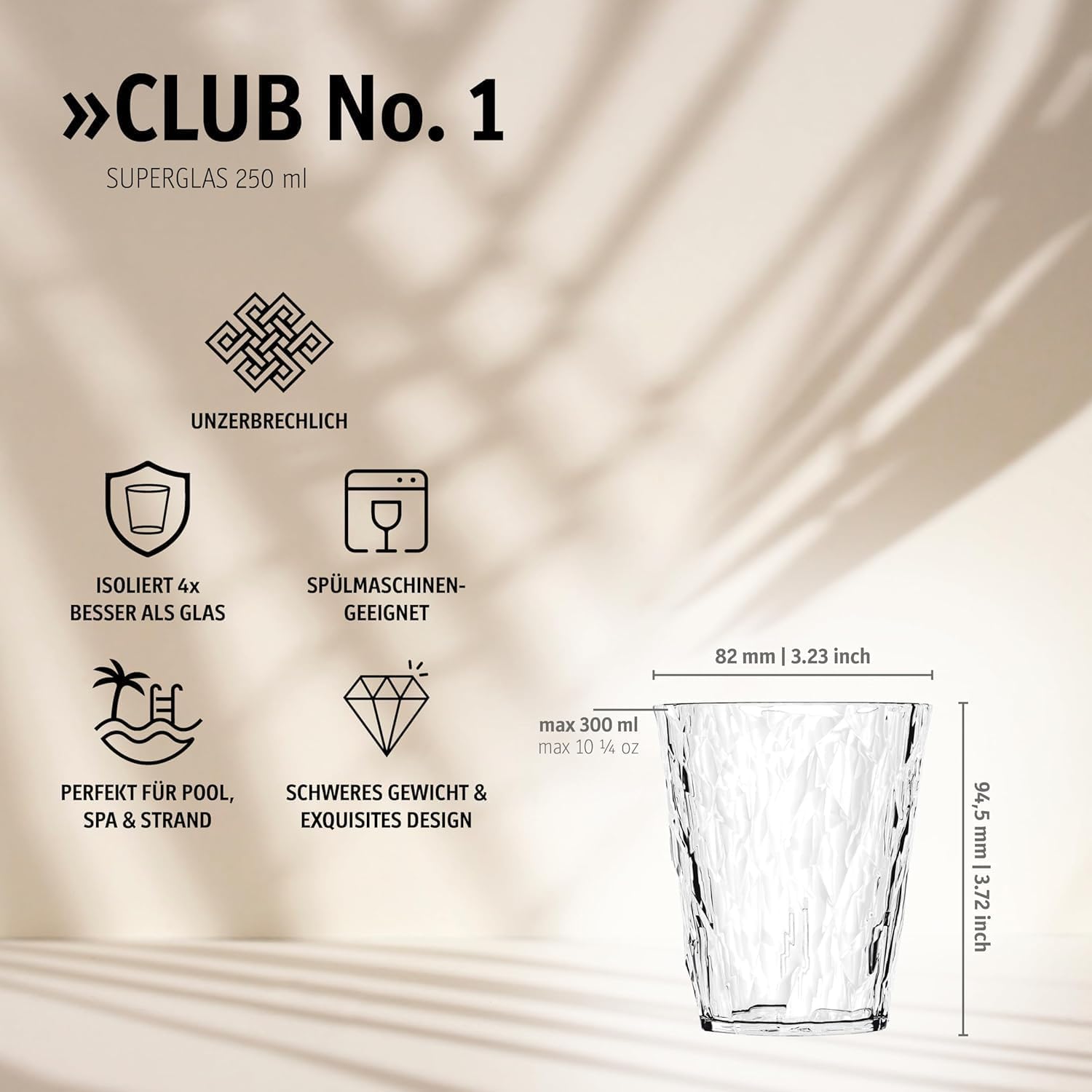 Koziol Superglas Club No.1 – Set de 4 Vasos Irrompibles de 250 ml, Vasos de Agua de Plástico con Efecto Cristal, Apilables, Aptos para Lavavajillas, Ideales para Fiesta, Camping y Cócteles