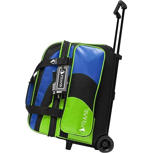 Pyramid Deluxe Double Roller 2 Ball Bowling Bag with Large Separate Shoe Compartment (Up To 2 Pairs Of Shoes) and Accessory Pockets, Sturdy Square Handle - Extends to 40" - Pro Options Available