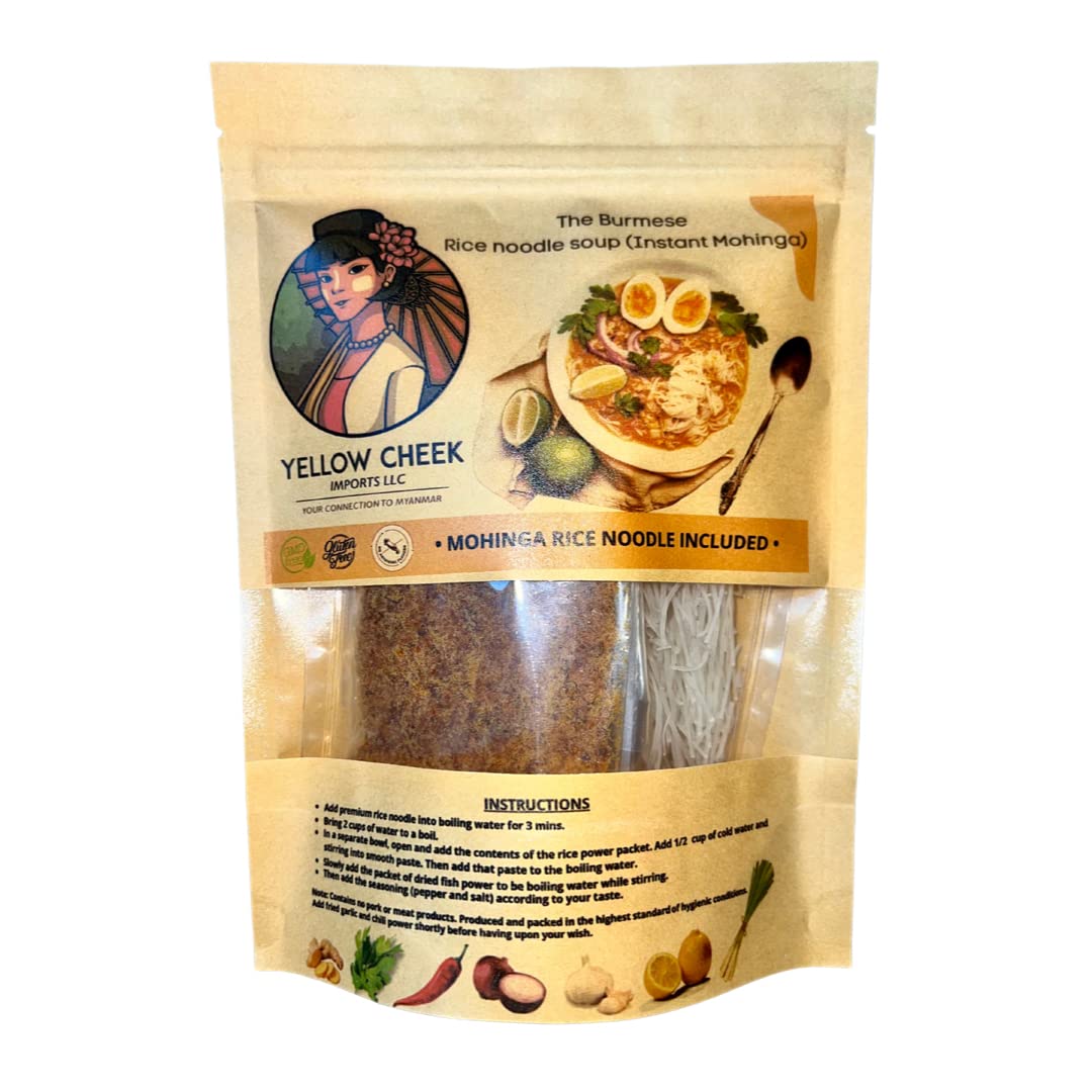-Yellow Cheek Burma's Own Mohinga - Myanmar Food - Instant Noodle Soup - Handcrafted rice noodle - Mohinga - Burmese Mohinga - Mohinga Burmese Soup - Myanmar Mohinga Mix