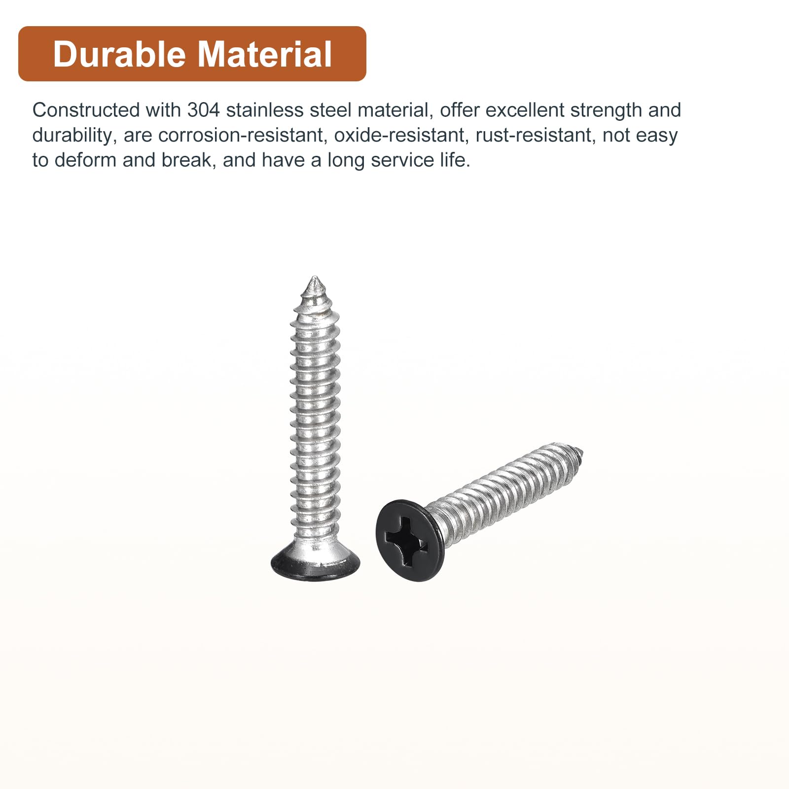 DTGN 100Pcs #14x1-1/2" Flat Head Wood Screws, 304 Stainless Steel Black Phillips Self Tapping Screws - Image 3