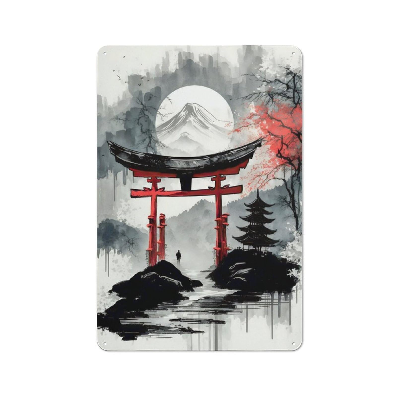 Rustic Metal Sign 30x20cm Featuring Japanese Torii Gate Paint for Hallway Wall, for Collectors Decorating Hallways And Entrance Areas