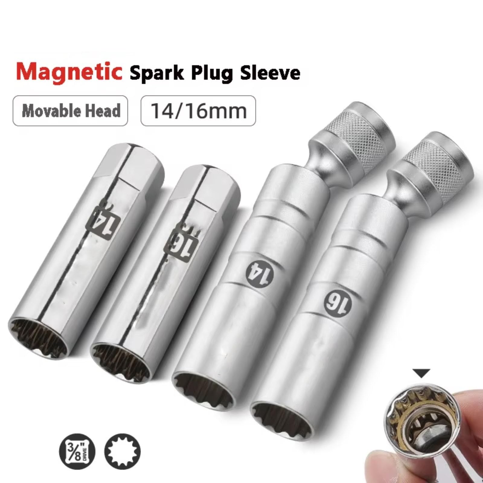 Coche Magnético para Llave De Bujía Kit De Reemplazo De Instalación De 14/16mm Reparación Extracción De Llave Inglesa Juego de Llave para Bujías