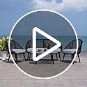 Image of DEVOKO Outdoor 4 Seater Patio Rope Garden Sectional Conversation Set with Cushioned Chair and Glass Top Table for Backyard, Pool, Terrace, Deck (Black & White)