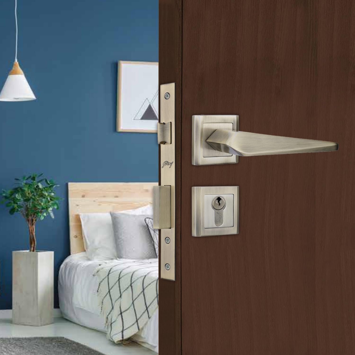 Godrej Mortise Lock | Handle Lock Set for Main & Bedroom Door | Smooth Rossette Home Décor Handle | Antique Brass Finish | 70 mm 1CK Cylinder - Knob from Inside and with 3 Keys,with 5year Warranty (B0CPPRY46Q) Amazon Price History, Amazon Price Tracker