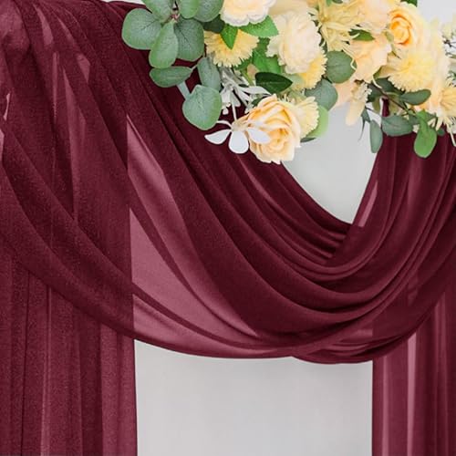 Miniatura 4 de Socomi Tela drapeada de arco de boda de 29 pulgadas x 20 pies, 1 panel de cortina transparente burdeos extra largas para novia, baby shower,