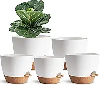 Pacote com 5 vasos de plantas autoirrigáveis para pessoas preguiçosas, 19 cm, plantador de plástico branco para todas as plantas domésticas, suculentas, violetas africanas, flores e cactos