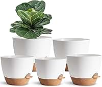 Pacote com 5 vasos de plantas autoirrigáveis para pessoas preguiçosas, 19 cm, plantador de plástico branco para todas as plantas domésticas, suculentas, violetas africanas, flores e cactos