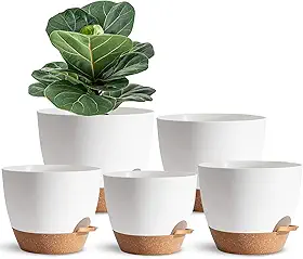 Pacote com 5 vasos de plantas autoirrigáveis para pessoas preguiçosas, 19 cm, plantador de plástico branco para todas as plantas domésticas, suculentas, violetas africanas, flores e cactos