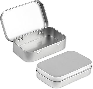 QOCO Silver Rectangular Tins Metal Container Small Mini Tin Empty Hinged Portable Storage Box Organizer Containers Basic Necessities Home with Lid for Tobacco Candy Key Earrings(94x68x20mm)