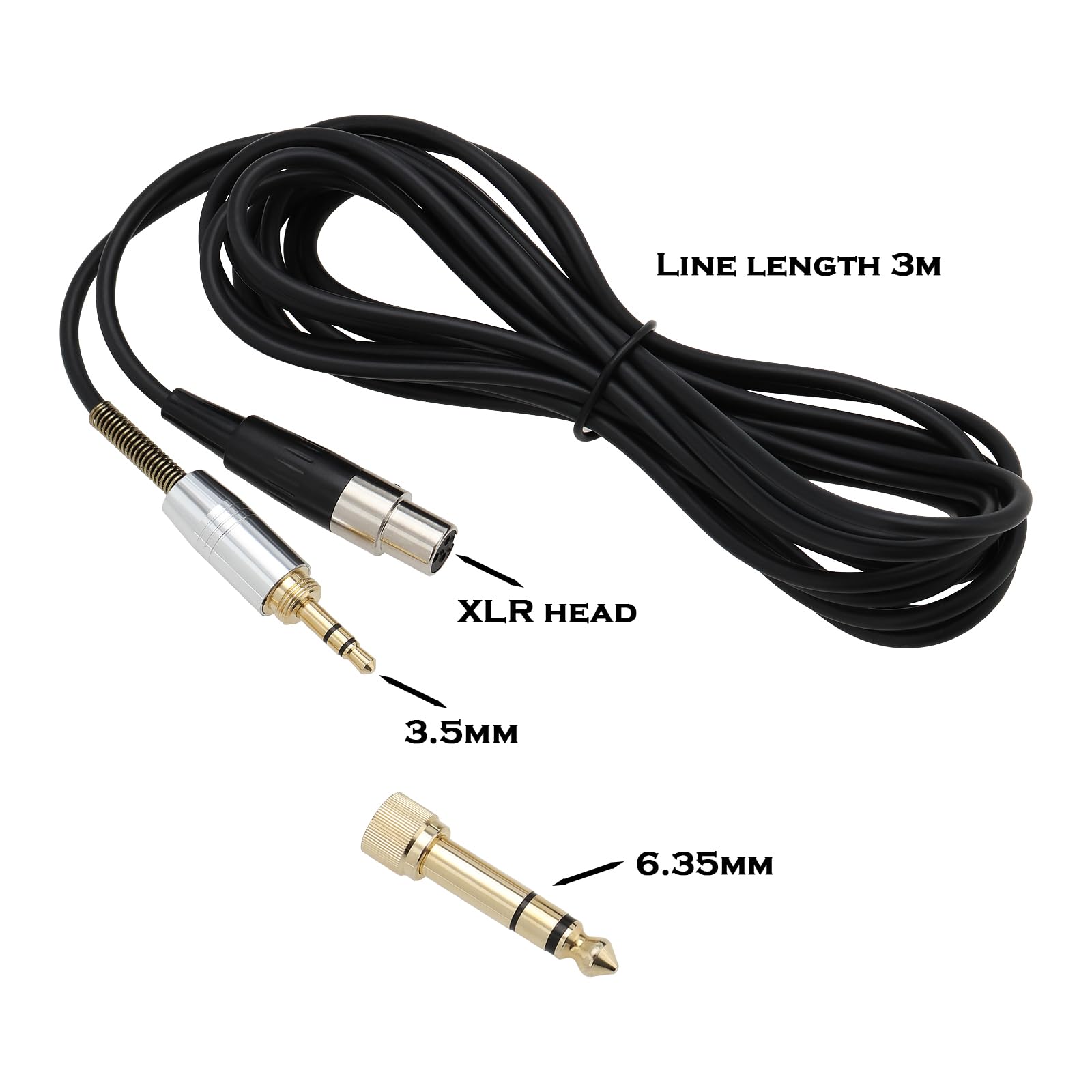 Cable de audio de 3 m Mini-XLR a 3,5 mm y 6,35 mm, cable de extensión de auriculares TPE, compatible con AKG K240 Q701 K702 K141 K171 M220