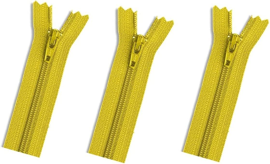 Skirt & Dress Nylon Coil Lightweight YKK Closed Bottom Zippers for Sewing Craft & Apparel - Choose Your Length - Lemon Yellow #504 - Made in The United States (3 Zippers Per Pack) (7" Inches)