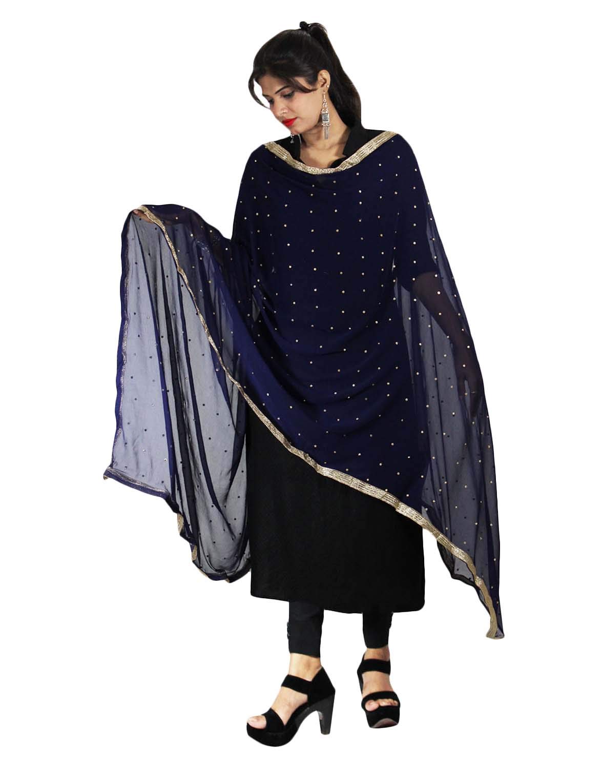 StylobDupatta Golden Lace And Beads Neck Scarf Wrap Semi Chiffon Ethnic Hijab Sarong Shawl Chunni Stole for Woman