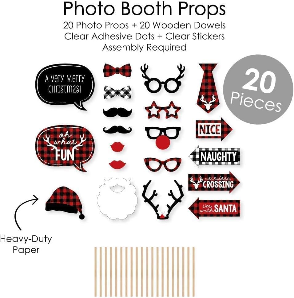 Big Dot of Happiness Prancing Plaid - Reindeer Holiday and Christmas Party DIY Photo Booth Decor and Accessories - 30 Photo Props with Photo Booth Sign Party Virtual Bundle