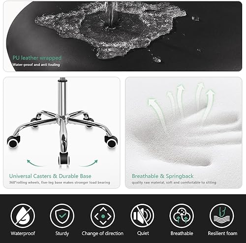 Miniatura 5 de FURWOO Silla de oficina con respaldo, taburete giratorio de estilo minimalista moderno 360 con ruedas para el hogar, oficina, trabajo, tocador, spa,