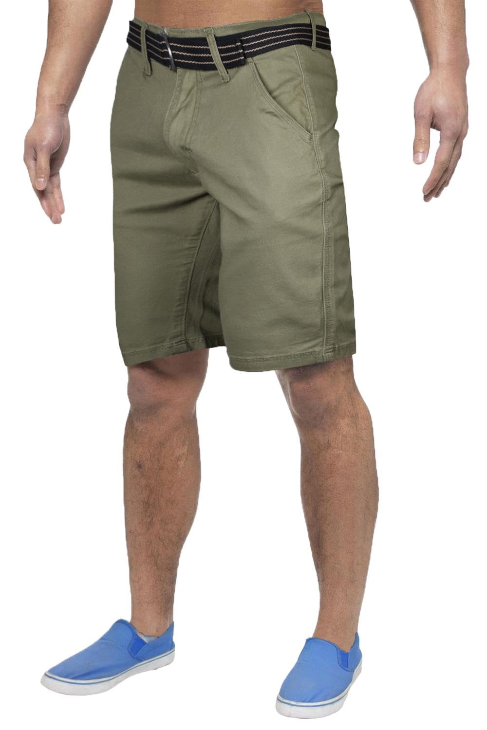 True Face (34, Sage) Mens Chino Shorts Stretchable Half Pants With Belt Green