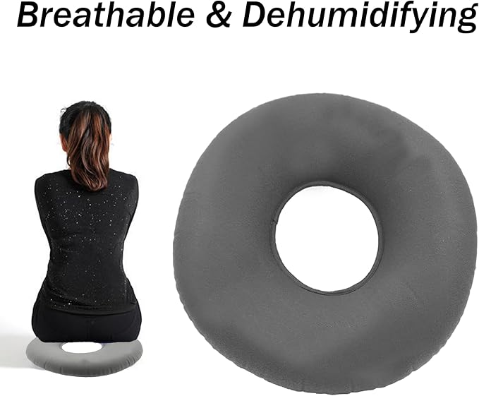 Donuts Pillow for Tailbone Pain Relief, Inflatable Butt Pillow Flocked Fabric Air Pillow for The Home, Office, Ultralight Inflatable Pillow for Hiking, Camping (Gray) miniatura 6