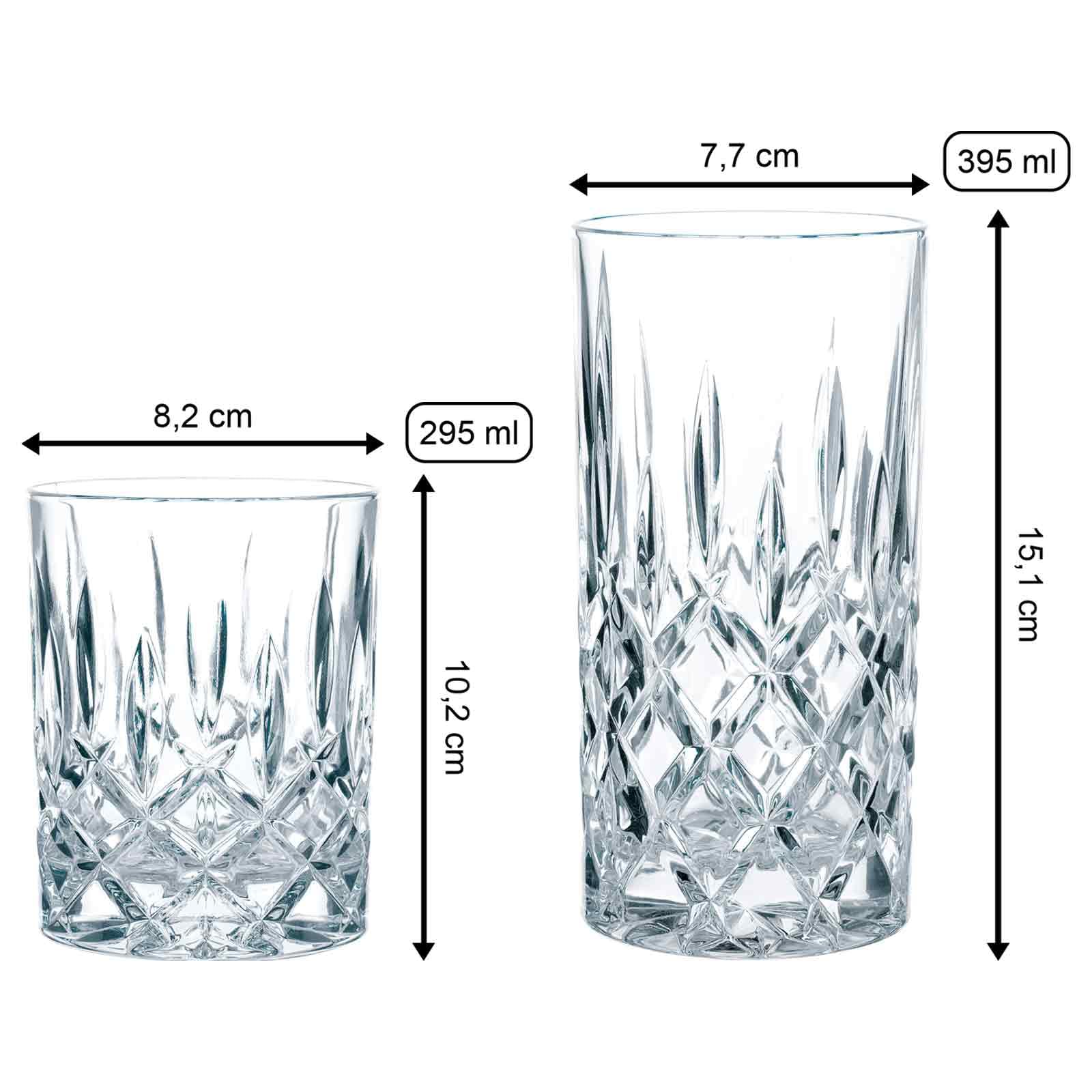 Spiegelau & Nachtmann, 12-częściowy zestaw szklanek barowych, po 6 szklanek do whisky i londrinków, szkło kryształowe, 375/275 ml, Noblesse 105440