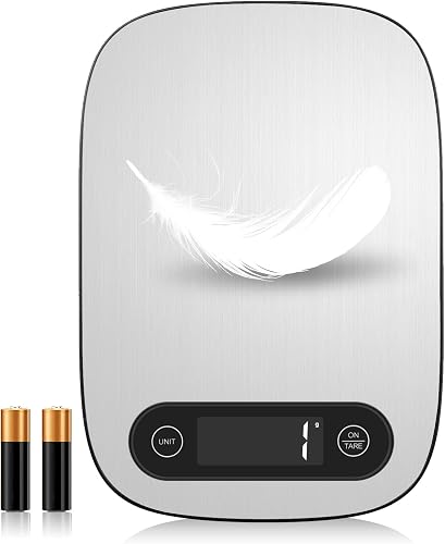 Food Scale, 11lb Kitchen Scale with 6 Units Tare Function & Backlit LCD, Precise 1g Stainless Steel Digital Scale, Hanging Design for Baking, Cooking, Healthy Eating and Meal Prep (Batteries Included)