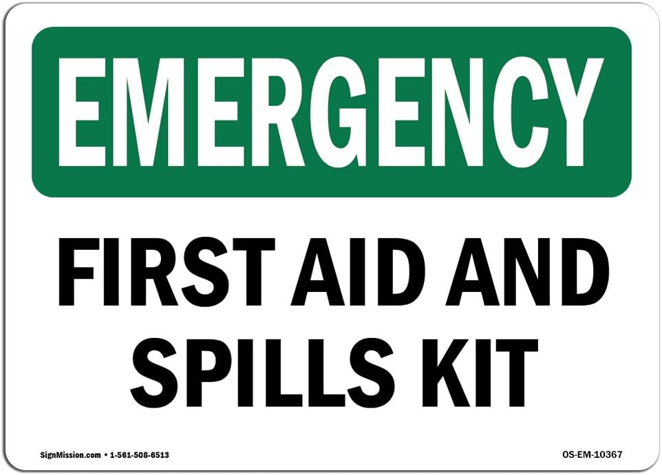 OSHA Emergency Sign - First Aid and Spills Kit | Vinyl Label Decal | Protect Your Business, Construction Site, Warehouse & Shop Area | Made in The USA