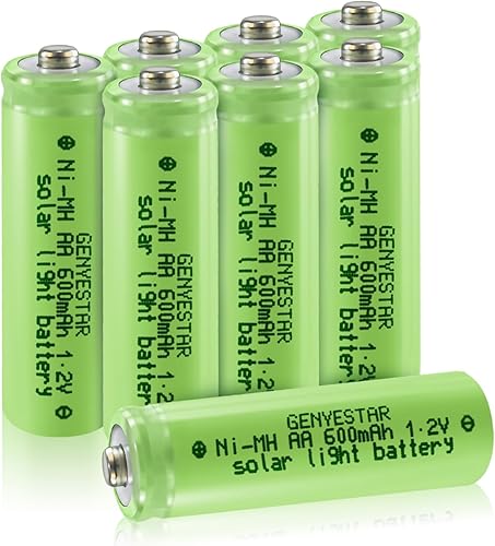 Nimh - Baterías recargables AA, 600 mAh, 1.2 V, doble A, batería de luz solar, ideal para jardín, césped, paisajismo, lámparas, linterna, paquete de