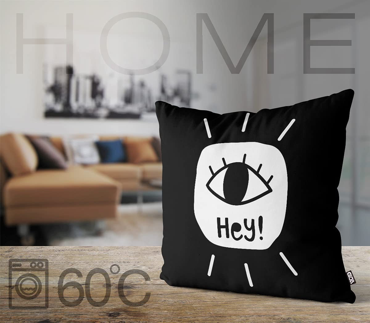 VOID Hey! Auge Spruch Cartoon Kissenbezug Kissenhülle Sofakissen Kissen Deko Outdoor-Kissen Dekokissen, Kissen Größe:80 x 80 cm