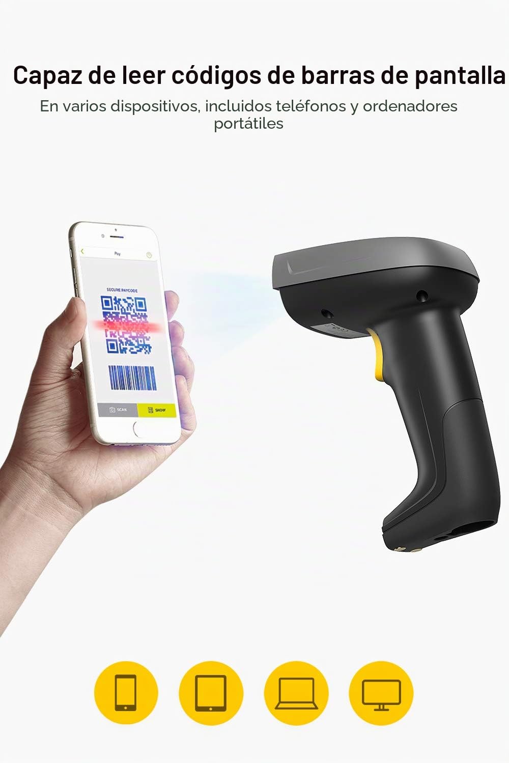 Inateck 2D QR Lector de códigos de Barra Inalámbrico, códigosi QR con Base Smart, Bluetooth, Lectura sobre Pantalla, BCST-52