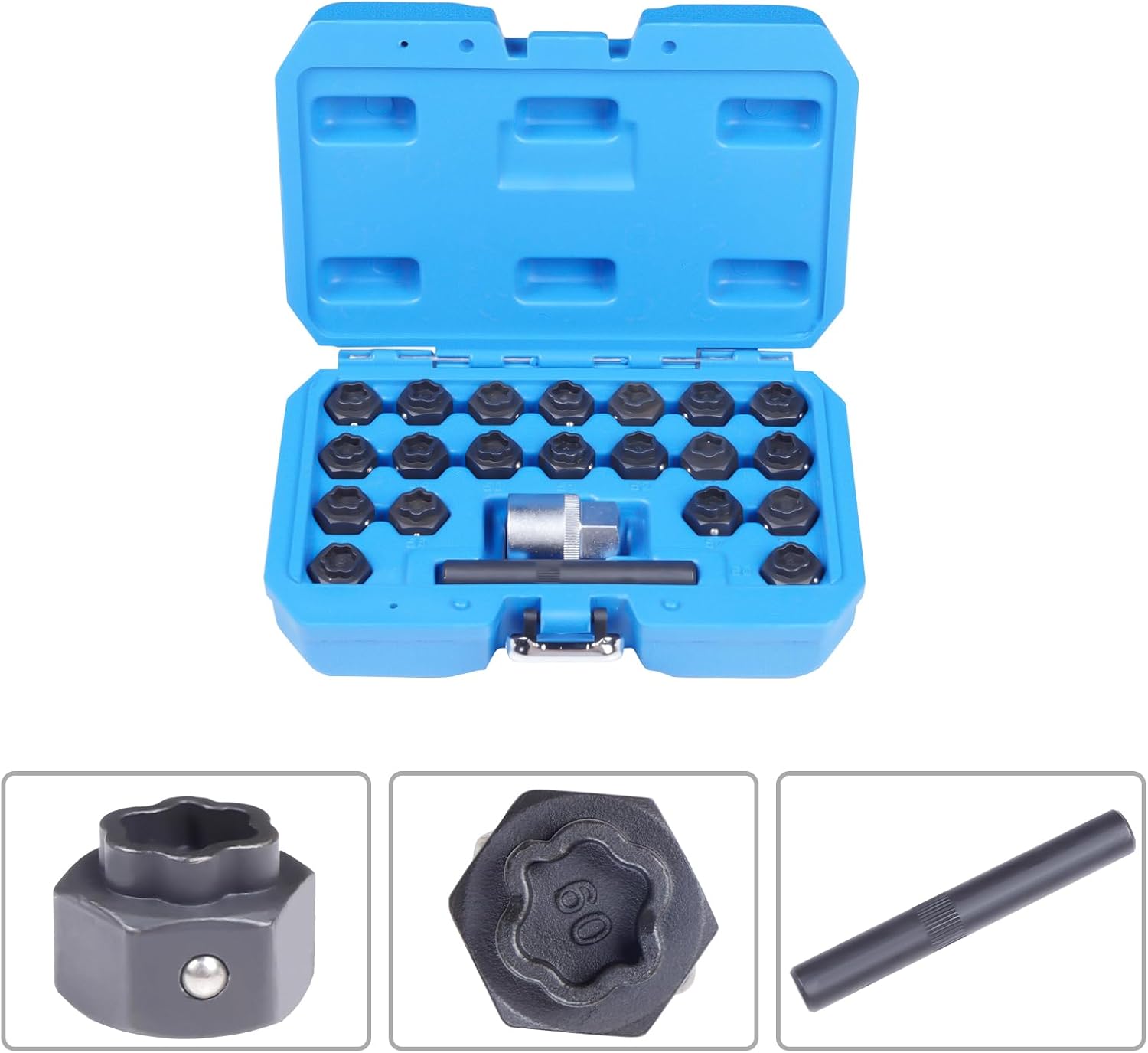 22Pc Anti-Theft Wheel Lock Key Removal Kit Locking Lug Nut Master Key Set with Punch and 1/2 Inch Driver Scoket Adaptor Compatible with BMW