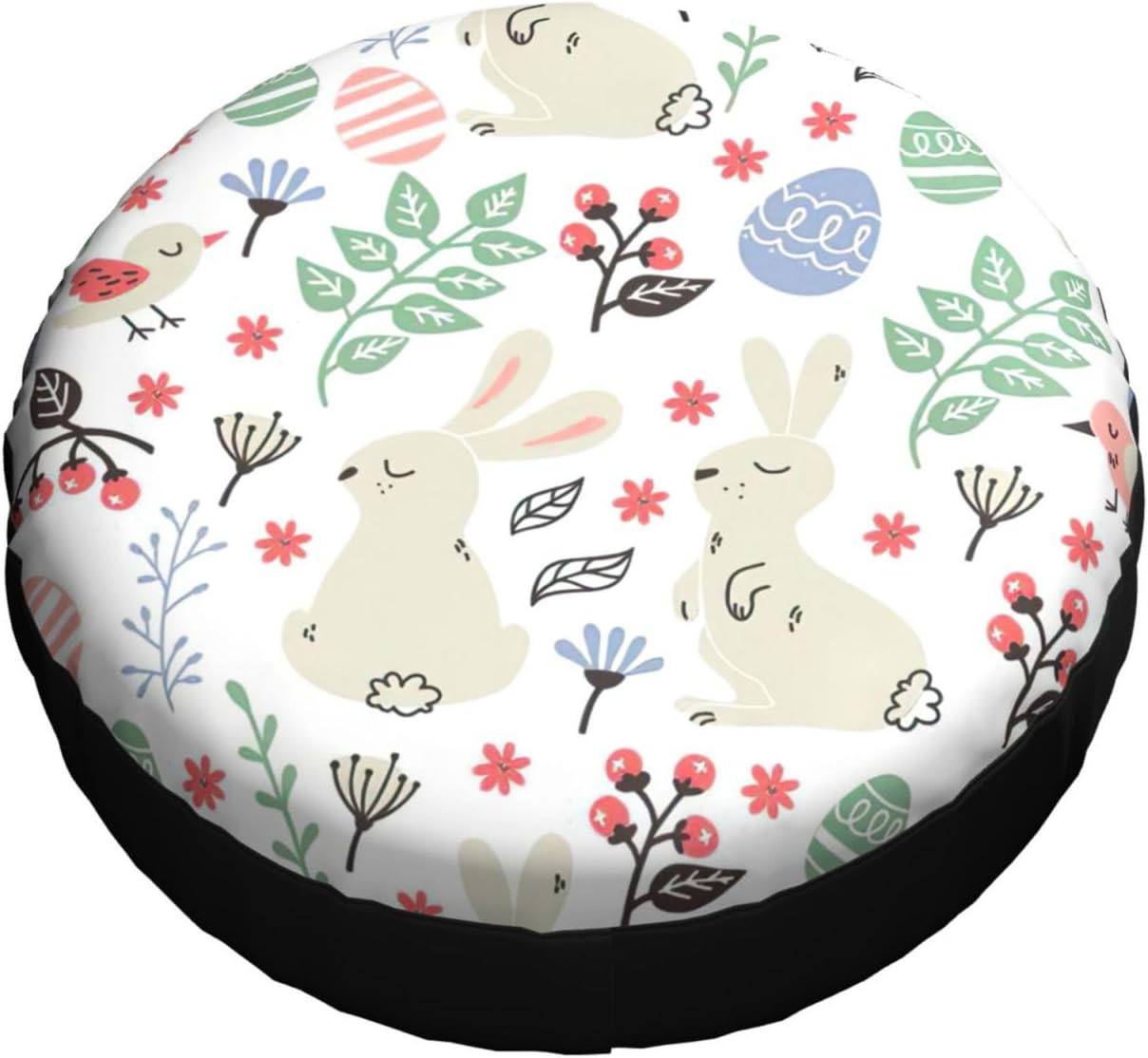 Flowers Bunnies Birds Print Tire Cover Universal Spare Wheel for Trailer Rv SUV Truck Camper Travel Accessories