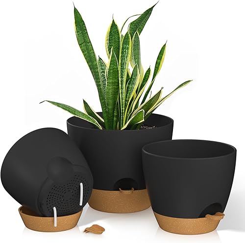 Macetas de riego automático de plástico de 12109 pulgadas con agujeros de drenaje y borde de riego para plantas de interior y exterior (paquete de
