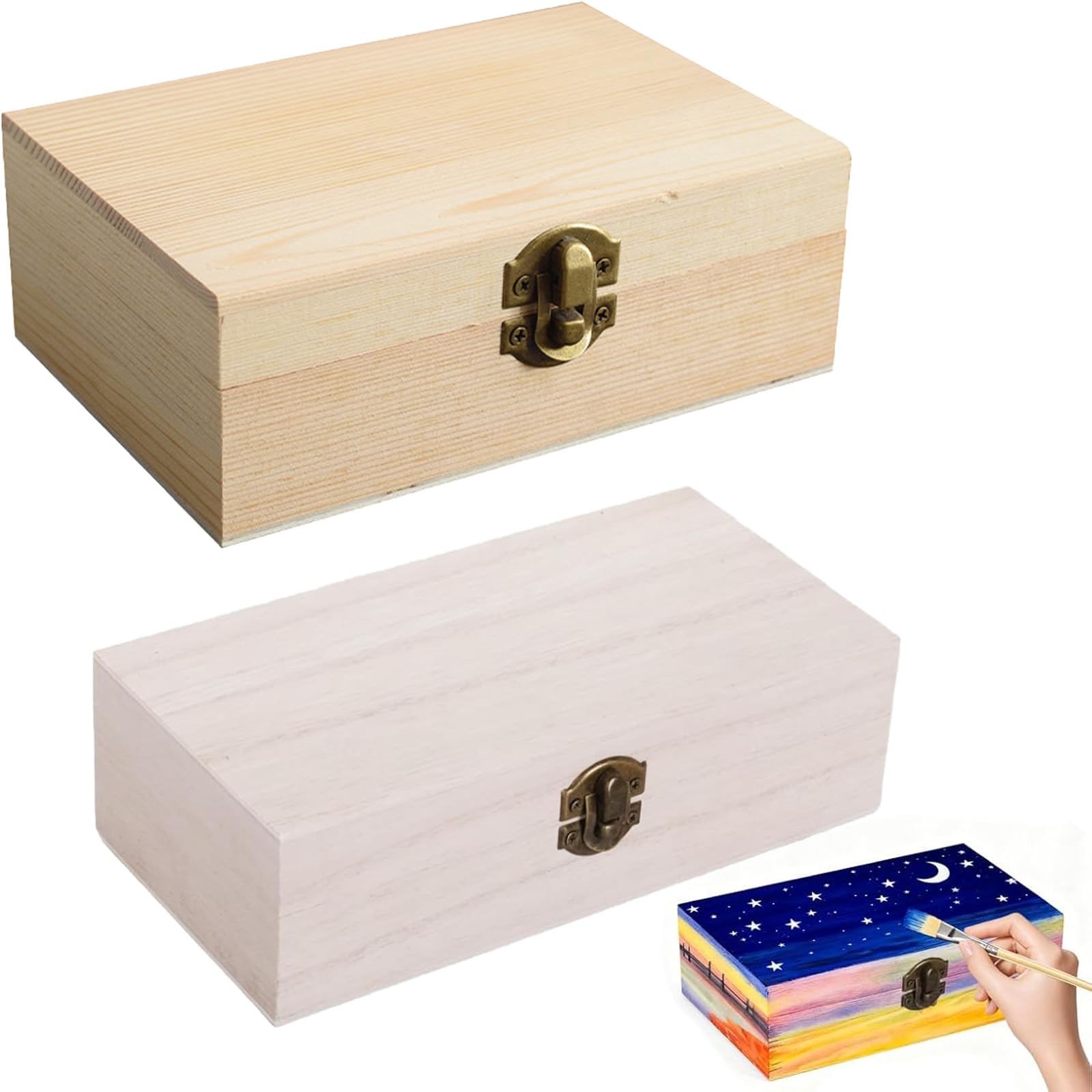 ZQuintuplian 2 Pcs Wooden Box With Lid, Wooden Box With Hinged Lid, Rustic Style Small for Organizing Souvenirs, Suitable for Special Occasions As a Home Gift (10 x 20cm)