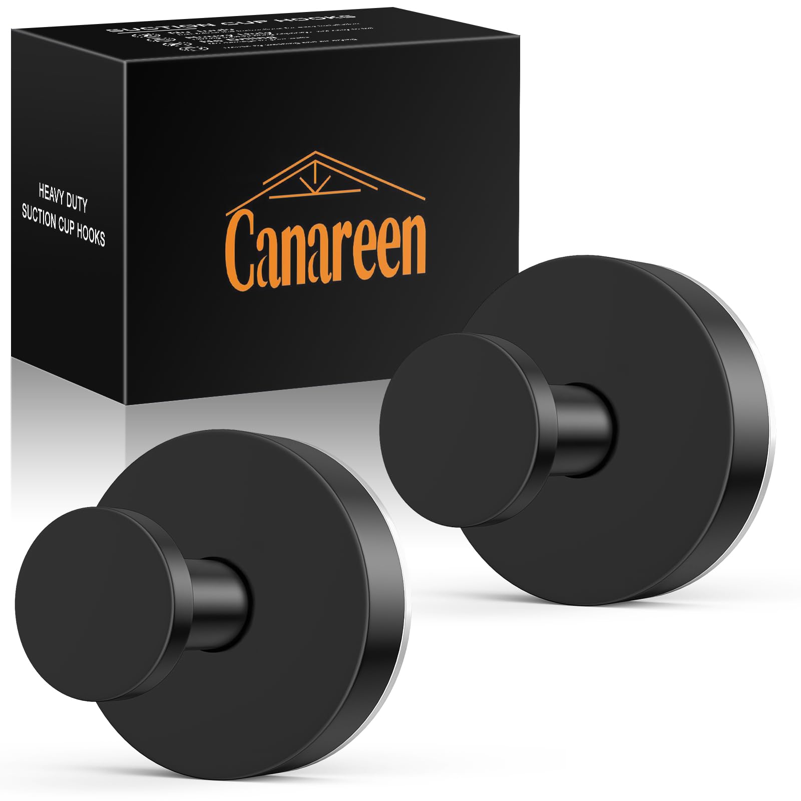 Suction Cup Hooks for Shower: No Drill Stainless Steel Towel Hooks for Bathroom Wall, Kitchen, Glass, Mirror, Tile - Suction Cup Wreath Hanger Holder for Hanging Towels, Robes, and Loofahs (2, Black)