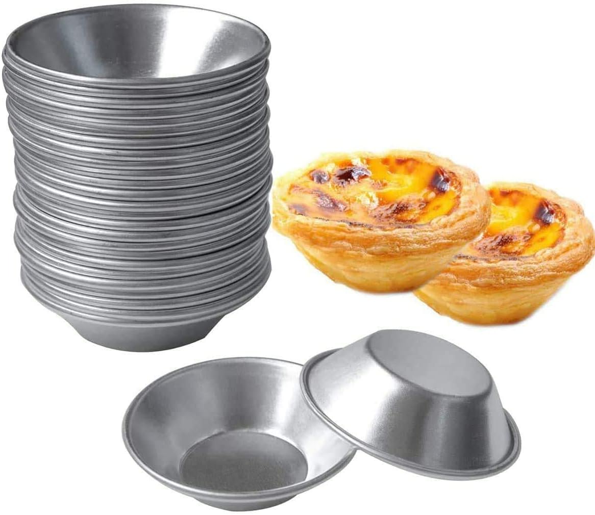25 Pack Egg Tart Molds Tiny Pie Tartlets Dessert Mold Pans Tin Puto Cup Bakeware Muffin Cupcake Cake Cookie Mold Baking Tool, Round Resuable Nonstick (25)
