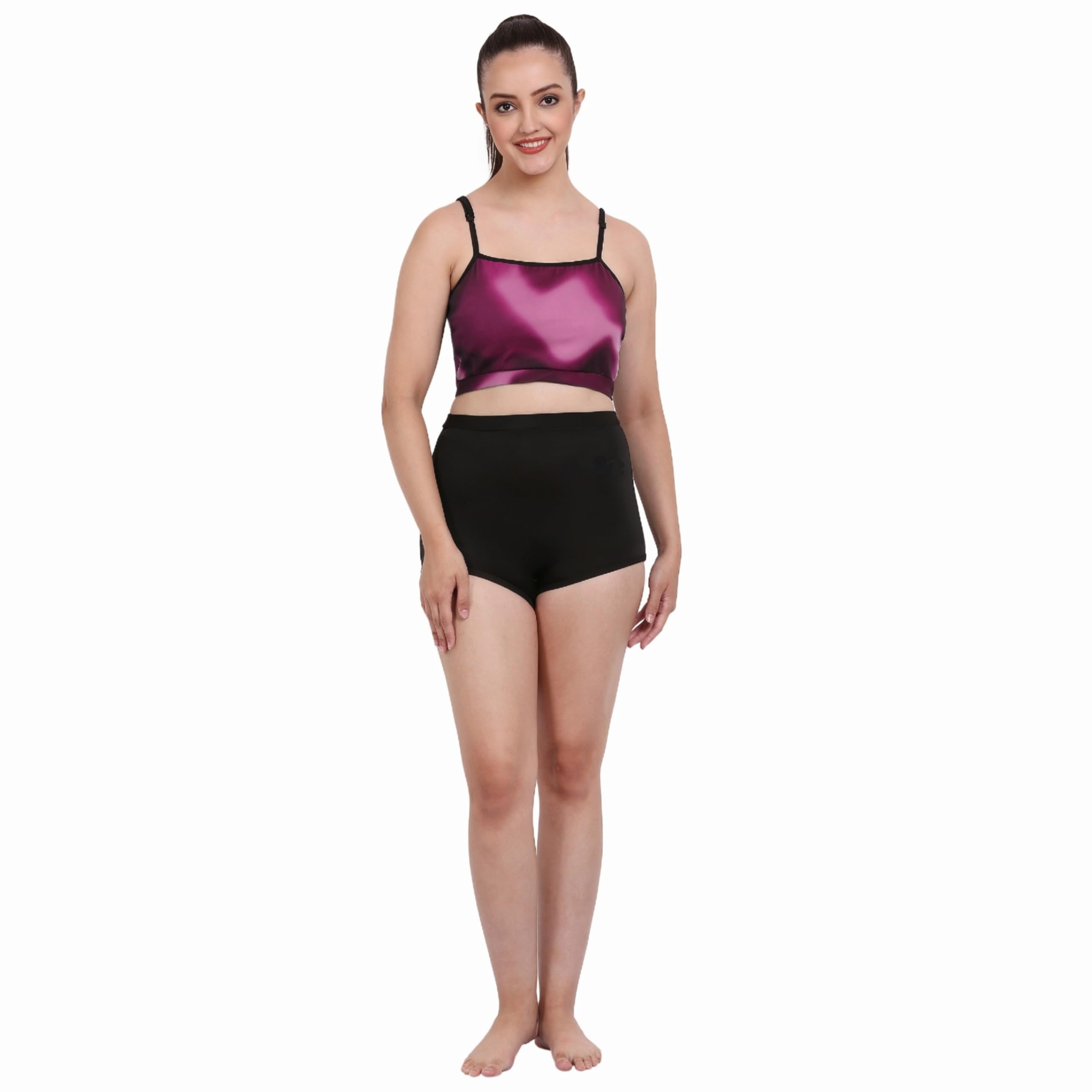 KRIKUS Two Piece Padded Printed Pink Colour Crop Top & Shorts Swimwear/Swim Suit for Womens and Girls 3