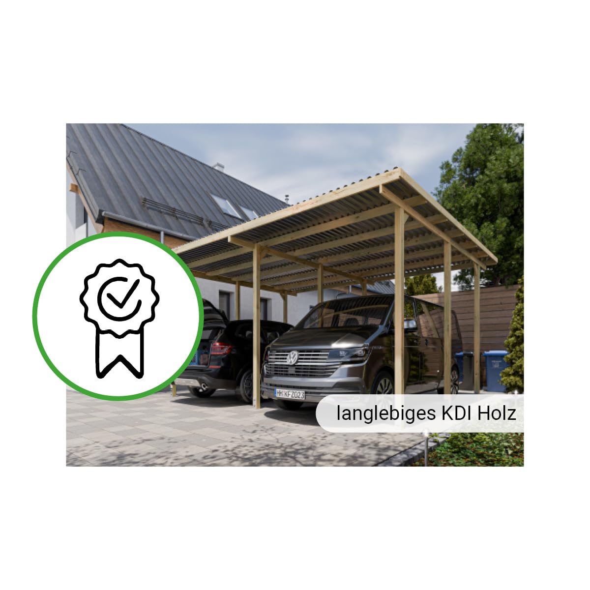 Holz Doppel Carport | 595 x 495 cm | 290 cm hoch | Fichte Kiefer Carport | mit UV-Schutz | 9er Pfosten | inkl. Dacheindeckung