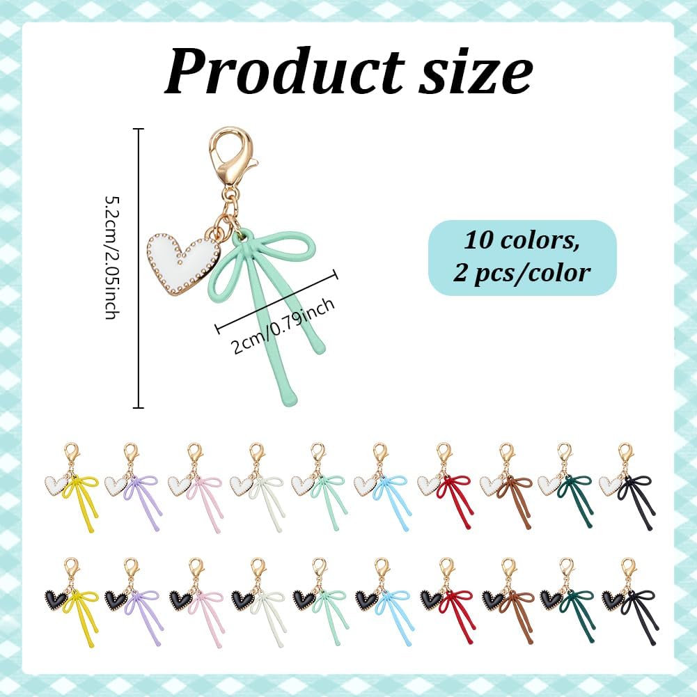 WEBEEDY 20 Pcs Bow Badge Reel Charm for Nurse,Colorful Alloy Badge Holder Charms Bulk with Lobster Clasp for Nurses Office Workers Teachers ID Holders & Lanyard Supplies Accessories image 2