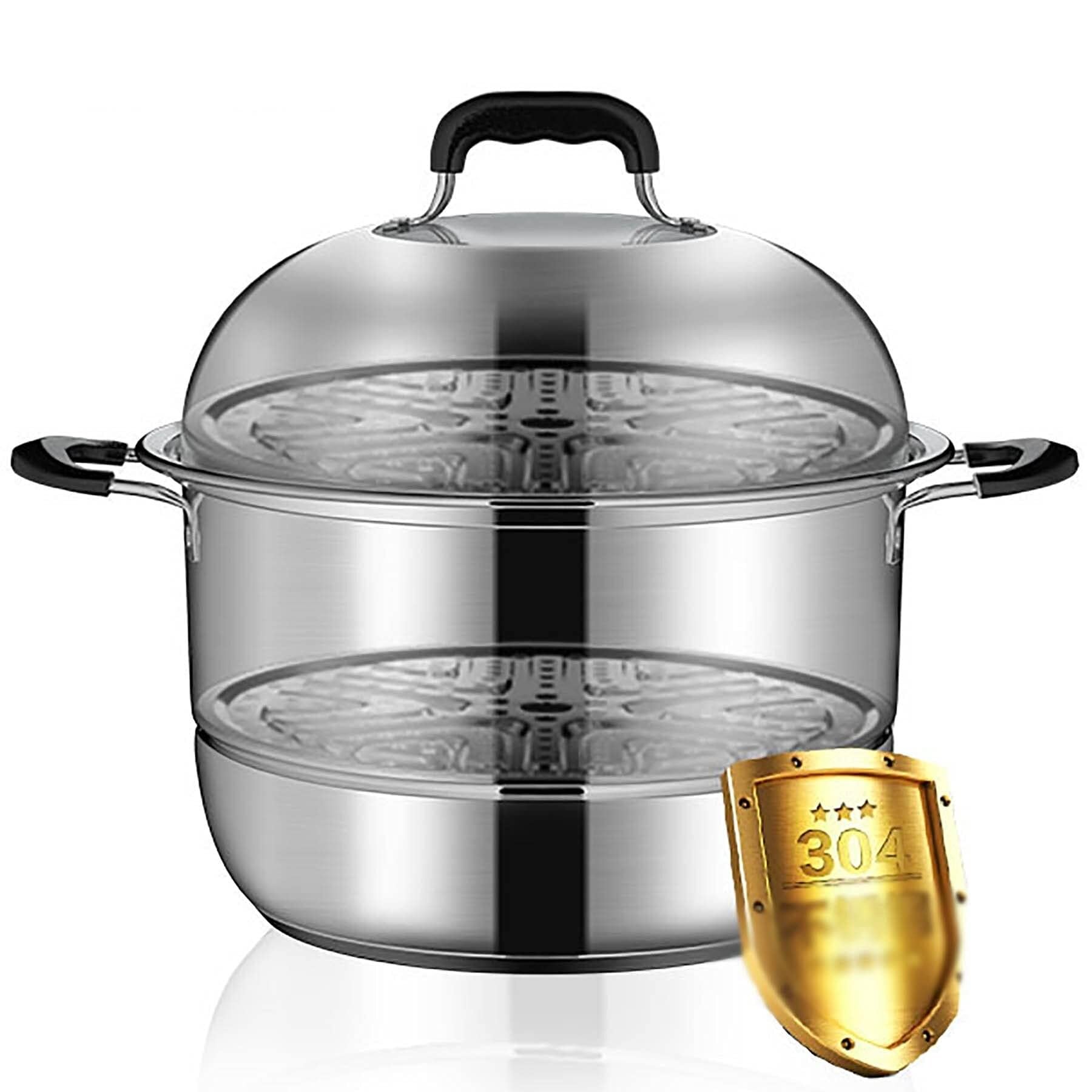 GTHTUHFD 32Cm 304 Stainless Steel Steamer Pot With Multi-Layer Thickened Bottom, Arch Visible Lid, Bakelite Handles, Suitable For Induction, Gas & Electric Stoves,32Cm,32Cm (Size_,size_name-32cm