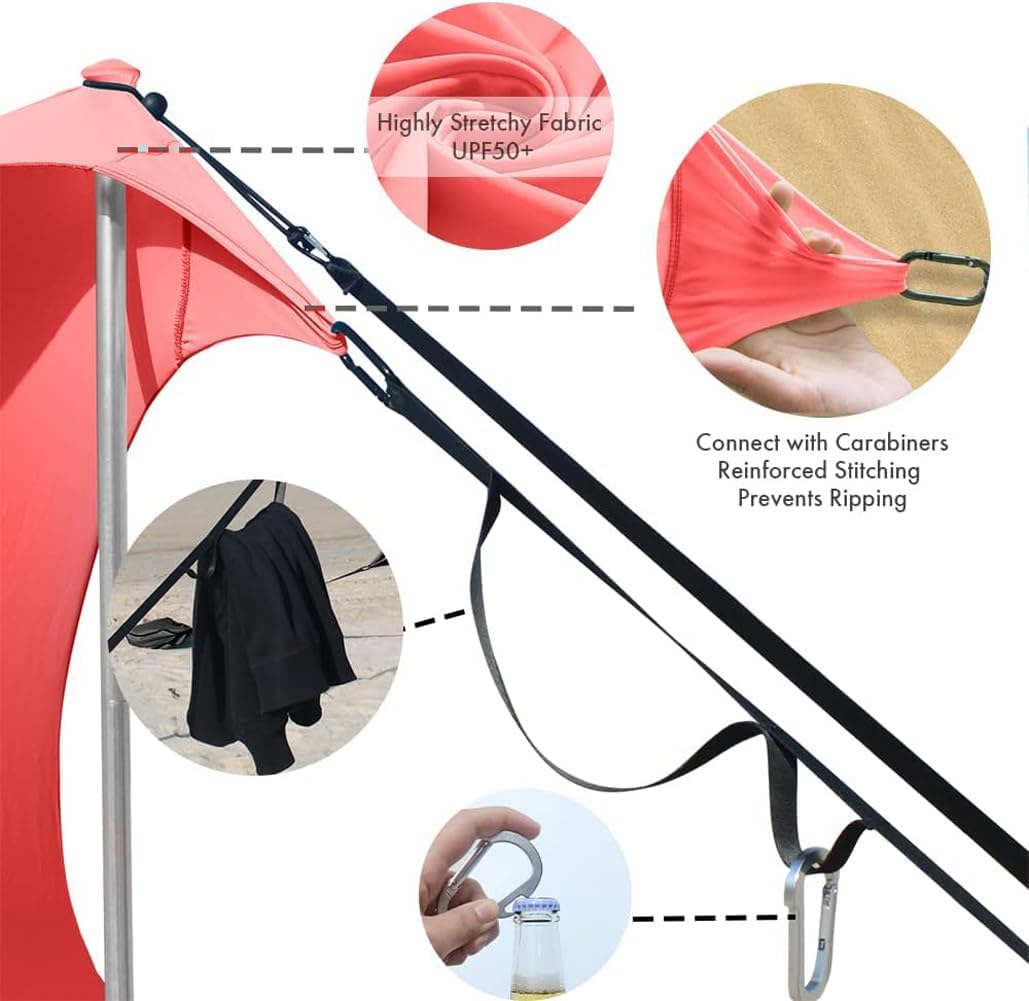 Beach Canopy Windproof Design, Sun Shelter UPF50+ Portable Family Tent with 6 Sandbags Anchors 8x8 FT 2 Pole Pop Up Outdoor Shelter for Beach, Camping, Fishing, Backyard