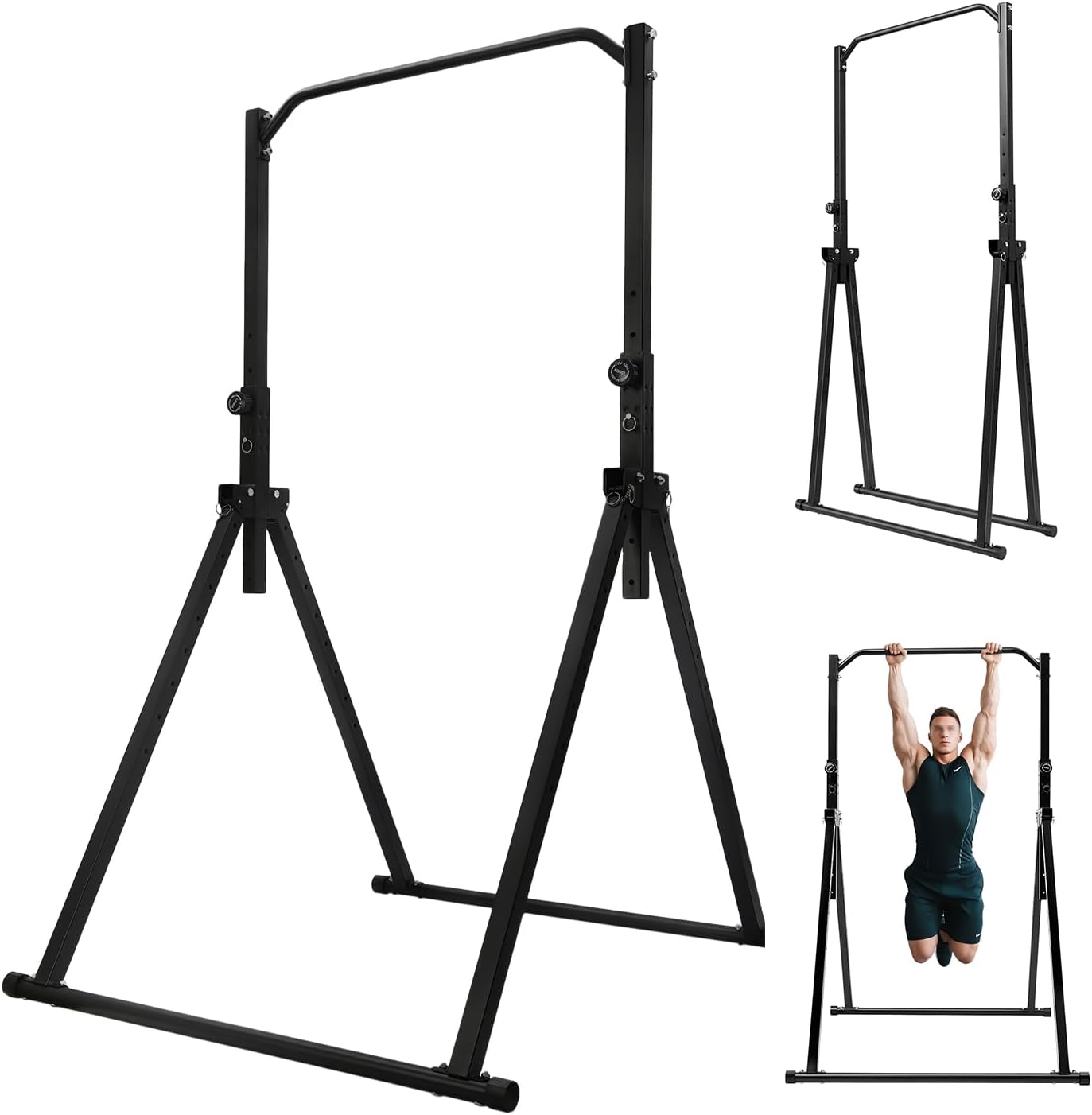 Pull Up Dip Station Foldable Pull Up Bar 5.74-7.55ft Height Adjustable Free Standing Workout Equipment Strength Training Machine for Gyms, Up to 440lbs