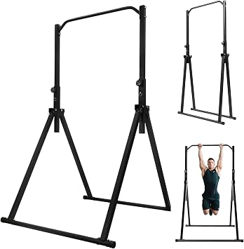 Pull Up Dip Station Foldable Pull Up Bar 5.74-7.55ft Height Adjustable Free Standing Workout Equipment Strength Training Machine for Gyms, Up to 440lbs