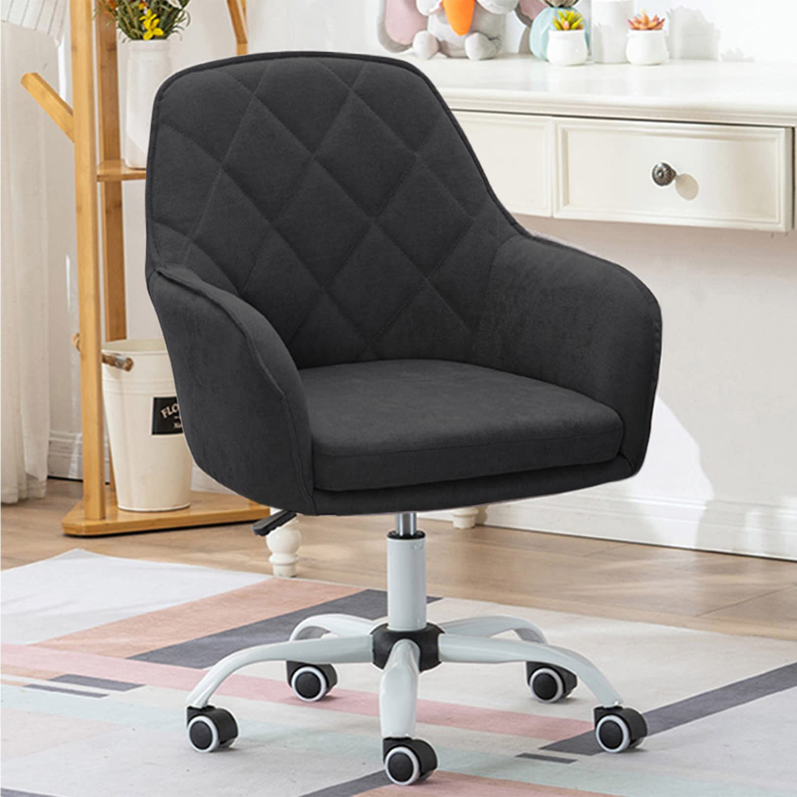 Chaise de bureau pivotante en velours doux avec roues à 360°