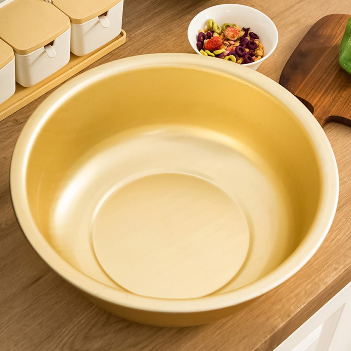 BESPORTBLE Cuenco Grande de Aluminio Dorado Capacidad Amplia, Seguro Acabado Fino, Cuenco Redondo Elegante para Sopa o Lavar Verduras en Cocina