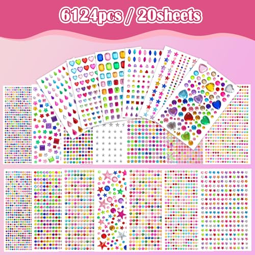 Refamaee Gem Stickers, 6124 PCS Self-Adhesive Rhinestone Stickers, 20 Sheets Multicolor Bling Jewels Crystal Diamond Stickers for Kids DIY Craft, Scrapbook, Party and Holiday Decorations — view 2