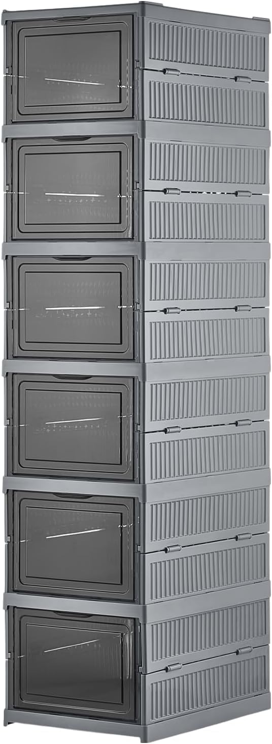 Coverest 6 Katlı Katlanabilir Organizer, Çok Amaçlı Ayakkabılık, Taşınabilir Portatif, 25.5 x 34.5 x 105 cm (ANTRASİT)