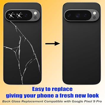 Pixel 9 Pro バックガラス交換用 Google Pixel 9 Proバックガラスカバーと互換性があり、接着剤と修復ツールキットが事前に取り付けられていますオブシディアン