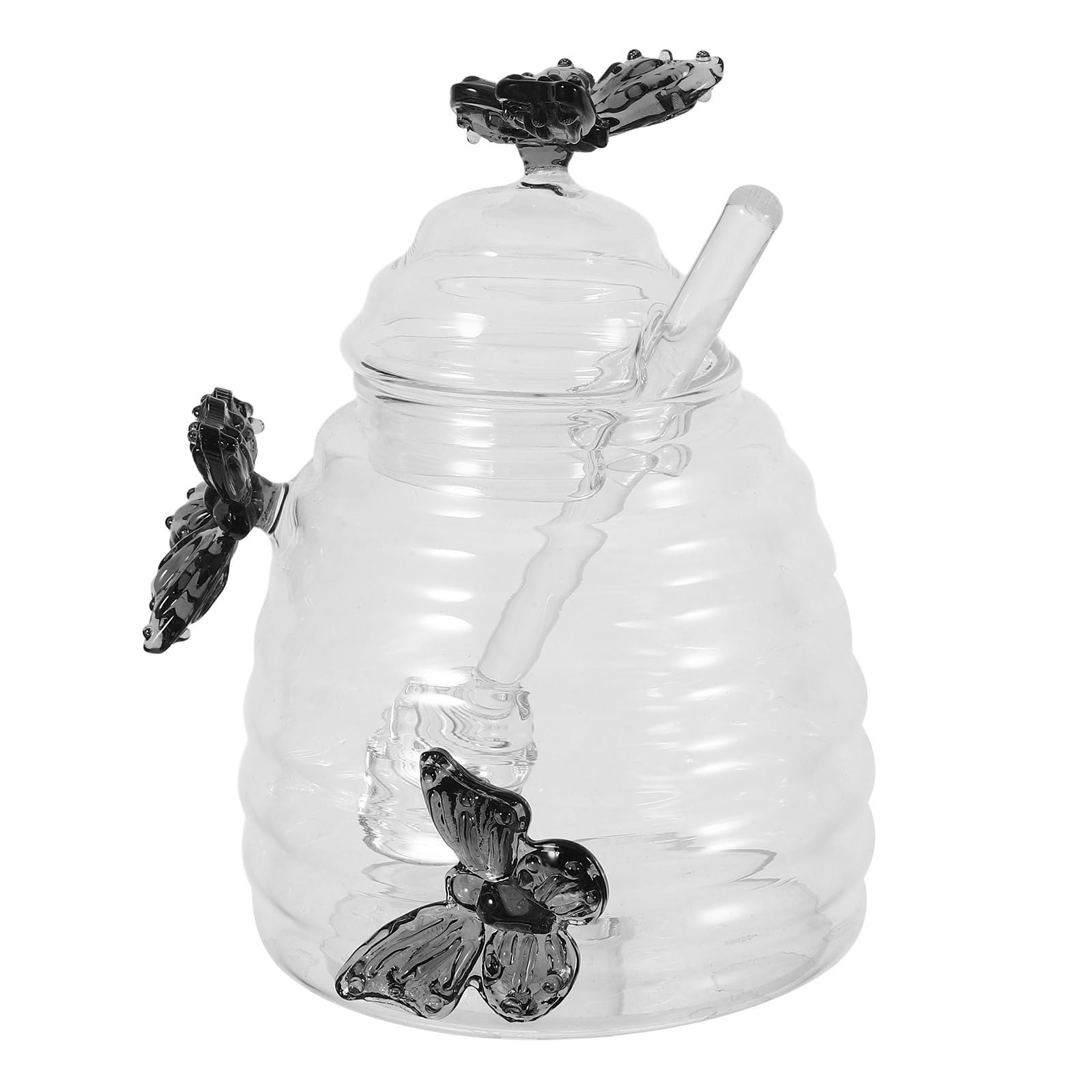 Tarro de miel de vidrio de 500ml con cucharón y tapa de mariposa para cocina