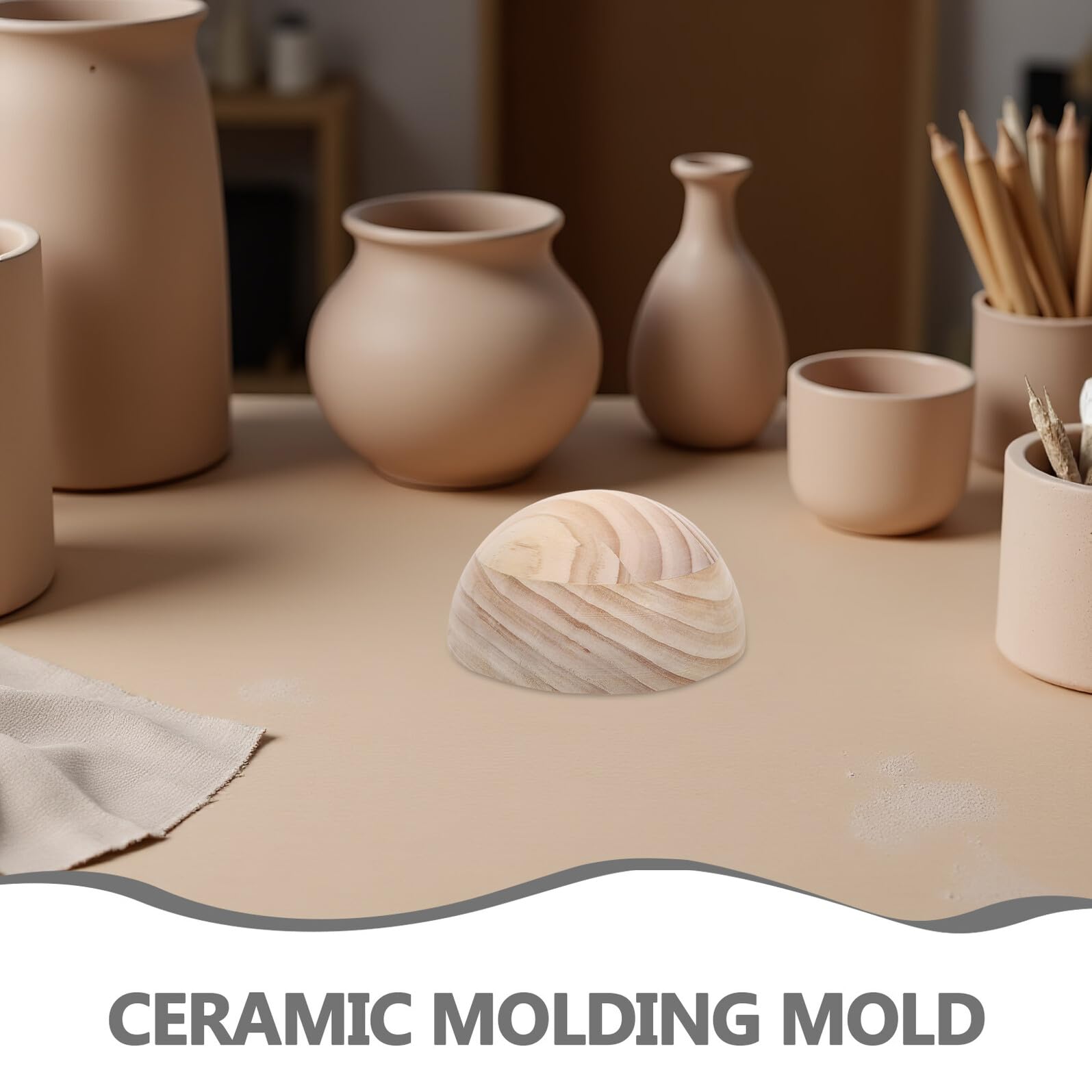 Molde de Cerámica de Madera de 15cm Diseño Geométrico Semicircular para Modelado Artístico y Herramientas de Cerámica para Bricolaje y Clases de Alfarería