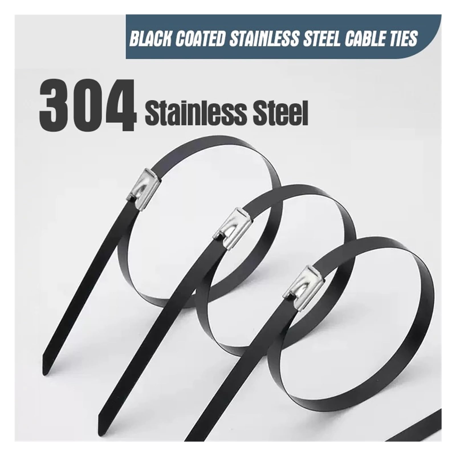 Fascette ferma-cavo metalliche in acciaio inossidabile nero da 4,6 mm, fascette ferma-cavi in ​​metallo per carichi pesanti da 100 pezzi per rilegatura del tubo di scarico(4.6x1400mm)
