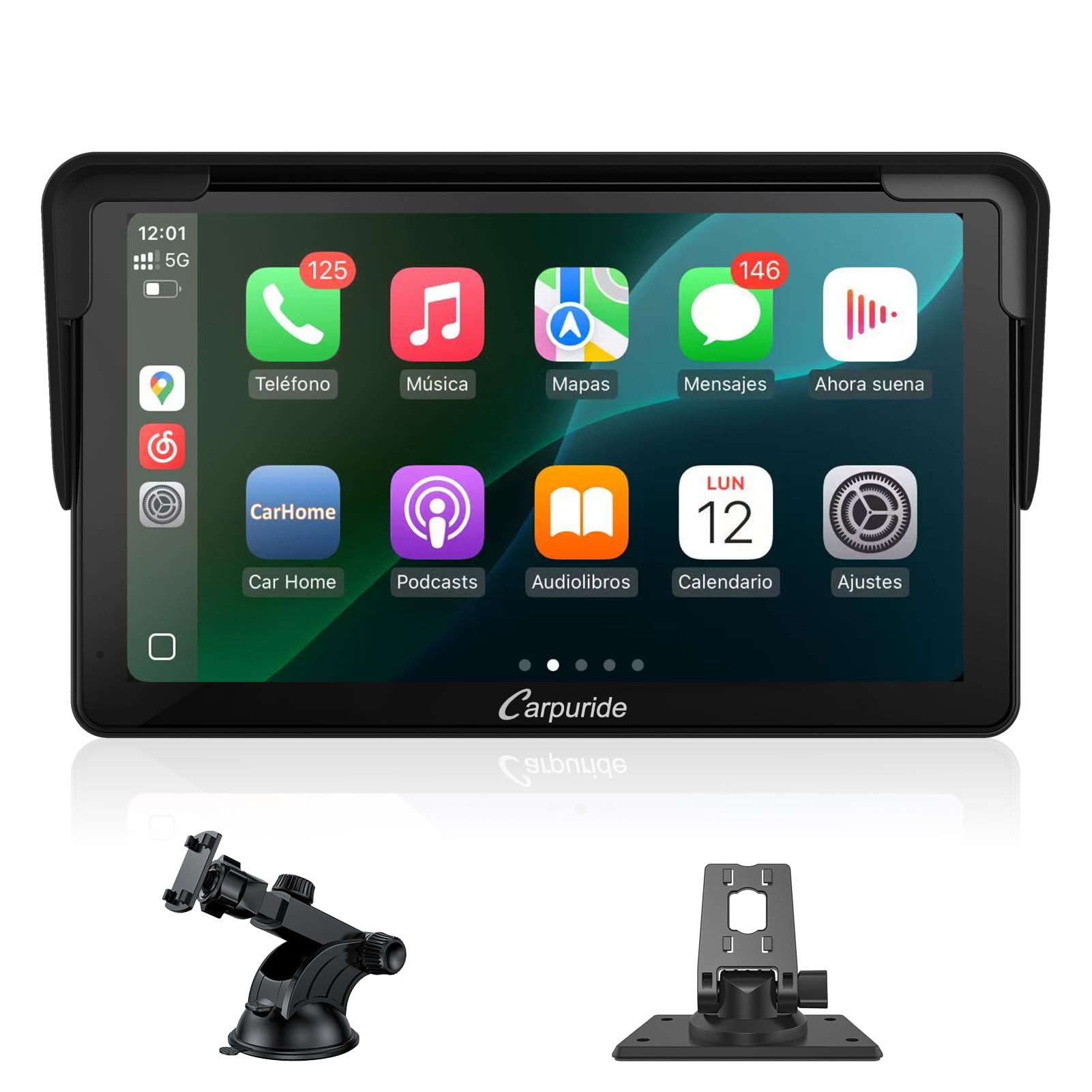 Carpuride Estéreo para Coche, Carplay inalámbrico portátil y Android Auto, Radio de Pantalla táctil HD 1080P de 7 Pulgadas con BT 5.0, Soporte de Enlace de Espejo para camión RV Dash Mount